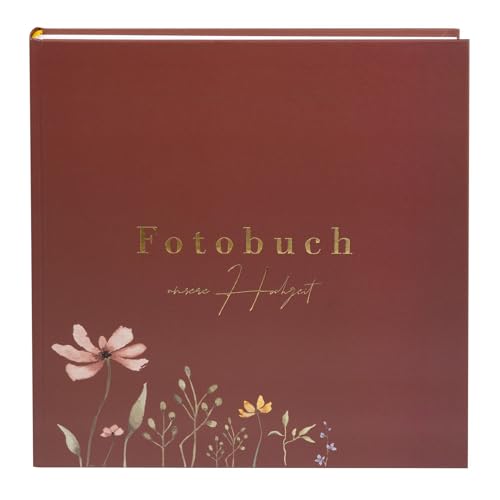 goldbuch 08 043 Wedding Album Blütenliebe Bordeux Photo Album with 60 White Pages and Glassine Dividers Memory Album with Gold Embossing Photo Album with Flower Motif Approx. 30 x 31 x 4 cm