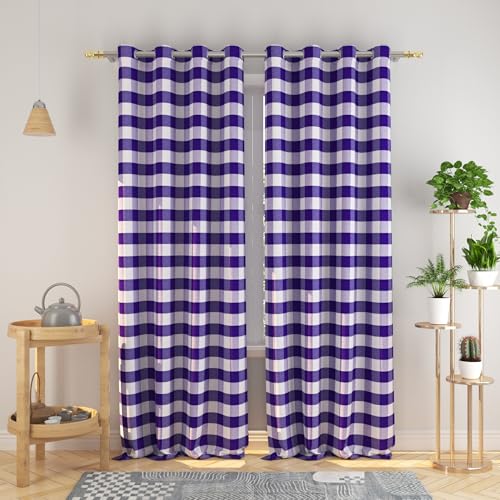 NATUS WEAVER Buffalo Check Curtains 95 inches Long Cotton Gingham Plaid Kitchen Window Curtain Panels Living Room Checker Drapes Bedroom Grommet Top Window Treatment 2 Panels Purple and White