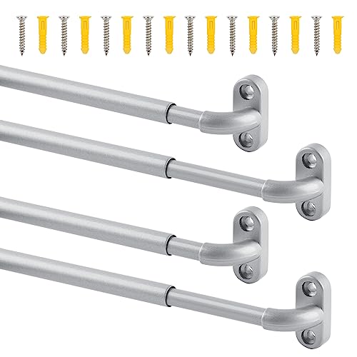 "TYRON French Door Curtain Rod Adjustable 30-40 Inch, 4 Pack, Nickel - 3/8"" Diameter, Wrap Around Adjustable Cafe Curtain Rod, Screws Mounted, Sash Curtain Rod for Home Decor"