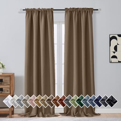 OVZME Brown Blackout Curtains for Bedroom 96 Inches Long 2 Panels, Soft Fabric Solid Blackout Curtains, Room Darkening Living Room Window Treatments, Dual Rod Pocket Window Drapes, 2x40Wx96L Inches