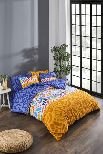 Nuit Des Rêves Double Quilt Cover Set (200 x 200 cm), 65% Cotton/35% Polyester, 2 Pillowcases (80 x 80 cm), Pigment Printed, Machine Washable, Elegant Design