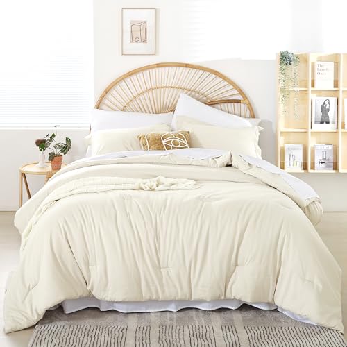 weigelia King Comforter Set with Sheets - Ivory 7 Pieces Bed in a Bag King - All Season, Boho Style, Soft Lightweight Bedding Set with Sheets, Pillow Shams, Pillowcases