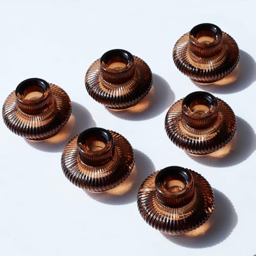 VOHO Brown Candlestick Holders Set of 6, Old Fashioned Candle Sticks Holder Decor for Daily Room/Halloween/Thanksgiving Party, Double Side Taper Candle Holders for Candlesticks/Tealight Candles(Brown)