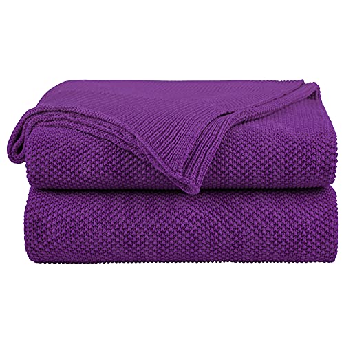 PiccoCasa Cotton Knitted Throw Blanket - Purple 130x150cm