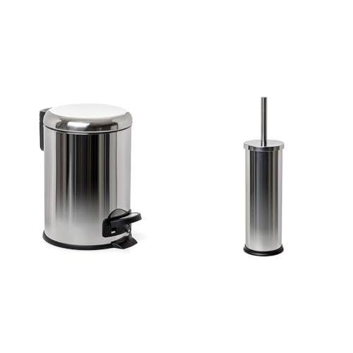 TATAY Stainless Steel Bathroom Bin with Pedal, 3L Capacity + Mirror Toilet Brush, Made of Stainless Steel, Polypropylene Inner Bin