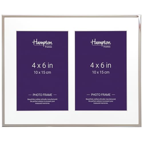 Hampton Frames - Mayfair Double Photo Frame BSN13804 - 4x6in, Silver Plate, 5mm Edge, 25mm Bevel Mount - Freestanding, Velvet Back - Display for Pictures