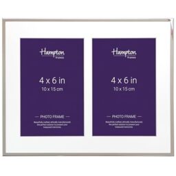 Hampton Frames - Mayfair Double Photo Frame BSN13804 - 4x6in, Silver Plate, 5mm Edge, 25mm Bevel Mount - Freestanding, Velvet Back - Display for Pictures