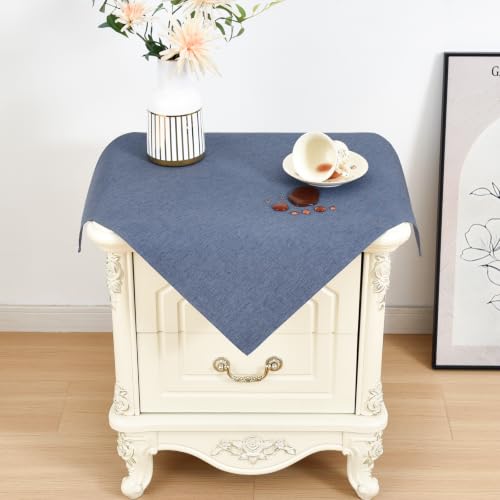 Wolkemer Small Square Tablecloth 24 x 24 Inches Faux Linen Water Resistant - Farmhouse Polyester Tablecloths, Washable Wipeable Table Cover for Nightstands, End Tables, Bedside Tables (Mist Blue)