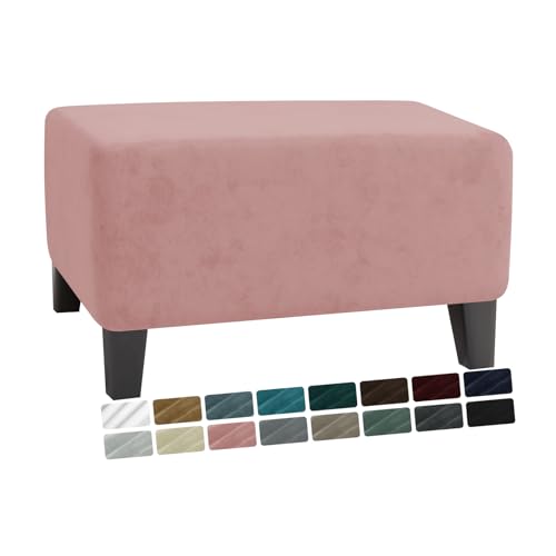 MAXIJIN Velvet Ottoman Cover Rectangular Stretch Square Ottoman Covers Slipcover Rectangle Washable Foot Stool Cover Thick Storage Protector with Elastic Bottom (Ottoman Small, Dusty Pink)