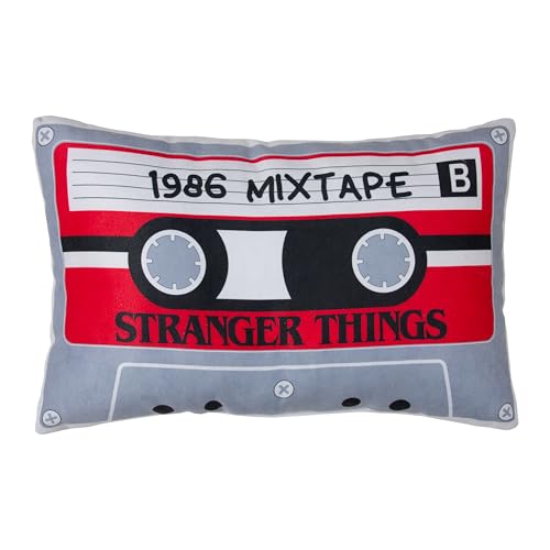 Character World Stranger Things Officially Licensed Decorative Cushion - Super Soft Reversible 2 Sided, Cassette Design - Perfect For Any Bedroom, Sofa or on the Bed 25 x 40cm