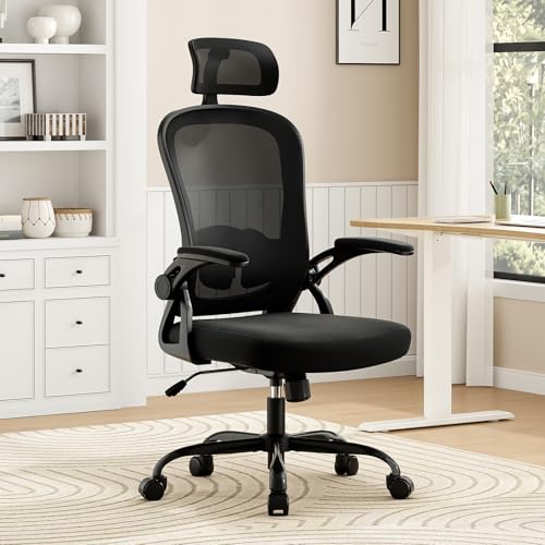 Farini High Back Executive Office Chair with Adjustable Support, Flip-Up Arms & Ergonomic Design - All Black