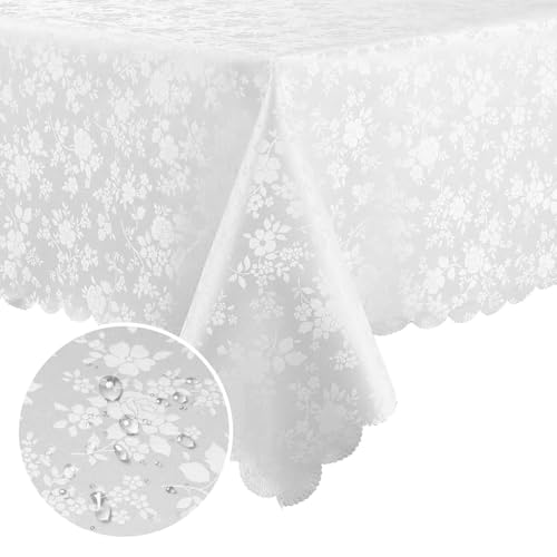 "Smiry Rectangle Table Cloth, Waterproof Heavy Duty Vinyl Tablecloths, Wipeable Washable Table Cover for Kitchen and Dining Room (White, 70"" X 90"")"