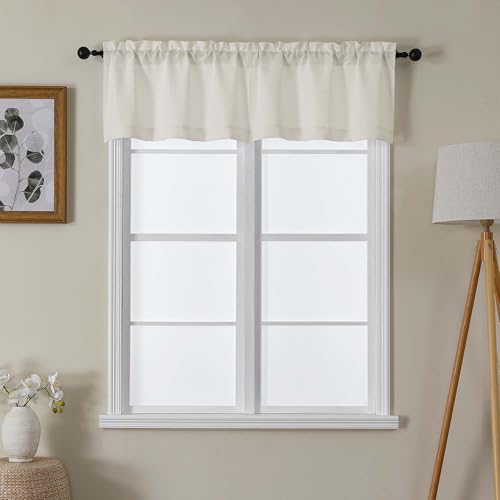 Lecloud Bessie Ivory Valance for Windows 14 Inch Length 2 Pcs, Faux Linen Semi-Sheer Curtain Valance, Yellowish Cafe Short Curtains with Rod Pocket for Small Windows, Each 30 W x 14 L