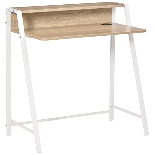 HOMCOM Writing Desk Computer Table Home Office PC Laptop Workstation Storage Shelf 84L x 45W cm White and Oak