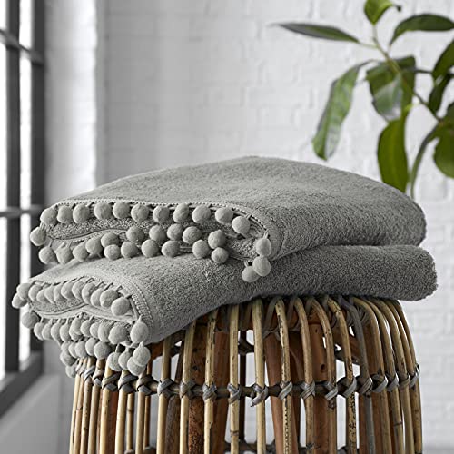 GC GAVENO CAVAILIA Luxury Pom Pom Pure Cotton 550 GSM Hand OR Bath Towels OR Ultra Soft Super Absorbent Bath Sheets, Pack of 2 Bath Sheet, Grey