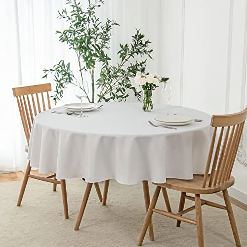 maxmill Round Linen Looking Textured Tablecloth Spill-Proof Wrinkle Free Soft Jacquard Table Cloth for Circular Table Cover, for Dining Room Buffet Banquet Parties Holiday Dinner, 70 Inch White