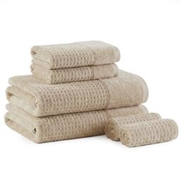 Madison Park Spa Waffle 100% Cotton Luxurious Towel Set, Premium Texture Waffle Weave, Highly Absorbent, Quick Dry, Hotel & Spa Quality Wash Clothes for Bathroom, Assorted Sizes, Natural 6 Piece