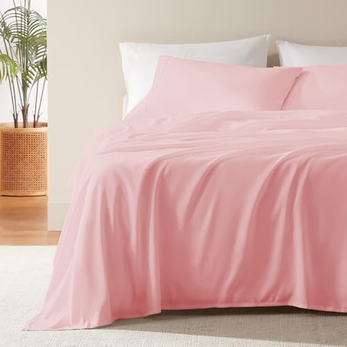 "SLEEP ZONE Nanotex Super Soft Cooling Full Size Bed Sheets Set 4 Piece - Easy Care Fitted Flat Sheet & Pillowcase Sets - Wrinkle Free, Fade Resistant, Deep Pocket 16"" (Ballet Pink, Full)"