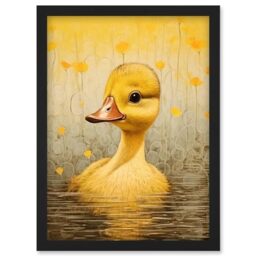 Artery8 Yellow Duckling Kids Bedroom Baby Nursery Calm Elegant Artwork Framed Wall Art Print A4
