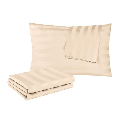 100% Egyptian Cotton King Size Pillow Protectors with Zipper Set of 2 - 400 Thread Count Sateen Weave Soft Cooling Pillowcases, Breathable Easy Care Hidden Zippered Pillow Covers, Striped Beige
