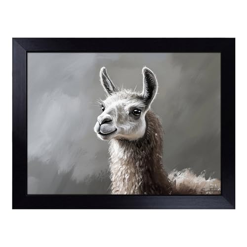 Lap Tray with Bean Bag Cushion, Llama Composition - Handmade in the UK, Raised Wooden Edge, Padded Cushion, Heat-Resistant Wipe-Clean Surface, for Meals, Laptops and Crafts
