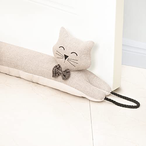 "Marwood Under Door Draught Excluder Decorative Wind Stopper 122cm for Door & Window, Weighted Animal Air Door Draft Stopper Snake Noise Blocker for Bottom of Door with Hanging Loops - Khaki Cat 48"""