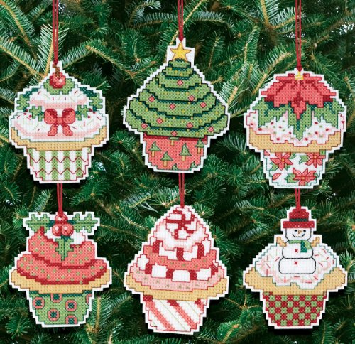 Janlynn 1-Piece Christmas Cupcake Ornaments Counted Cross Stitch Kit