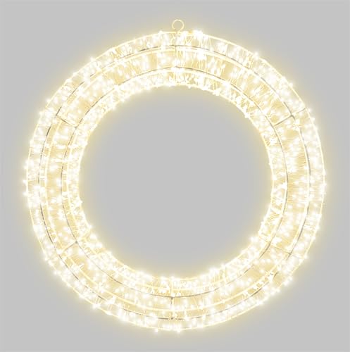 XMAS HAUS Pre Lit LED Shape with 5m Lead, Timer PSU, Warm White LEDs, Hanging Points, White Wire Frame for Indoor and Outdoor on Doors, Walls, Ceilings for Christmas Decorative Lighting Wreath