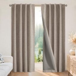 Joydeco 100% Black Out Curtains 63 inch Long 2 Panels Burg Natural Blackout Linen Drapes for Bedroom Living Room Darkening Curtain Thermal Insulated Back tab Rod Pocket(37x63 inch,Linen)