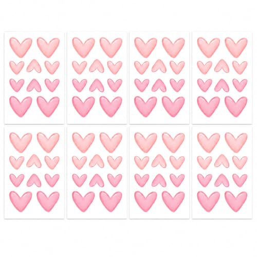 8 Pcs Pink Heart Wall Stickers - 80 Decals for Girls Bedroom & Nursery - 22.5x15cm waterproof PVC sheet, removable peel and stick adhesive without residue for playroom door & window DIY