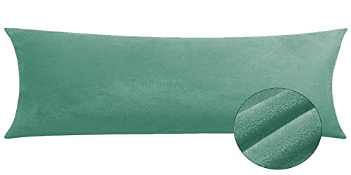 Zippered Velvet Body Pillowcases, Super Soft Cozy Pillow Cover, Luxury Fuzzy Flannel Long Pillow Cases with Zipper, 20x54 Inches, Green