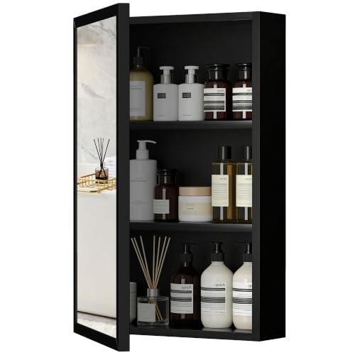 kleankin Bathroom Cabinet with Mirror Wall Mounted 40 x 12 x 60 cm Black