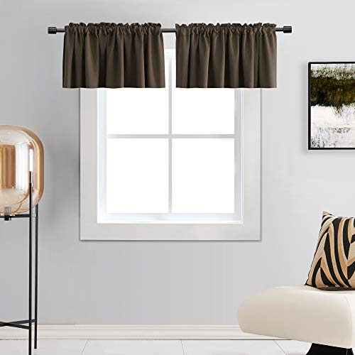 DONREN Coffee/Brown Valances for Cafe - Small Window Rod Pocket Curtain Valances(42 by 15 Inch,2 Panels)