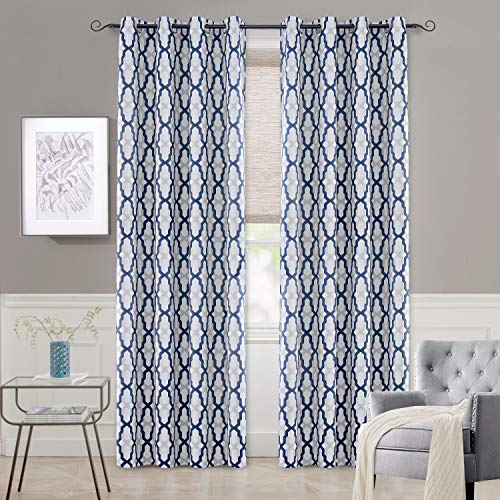 DriftAway Mason Thermal Blackout Grommet Window Curtains Geometric Trellis Pattern 2 Panels Each 52 Inch by 108 Inch Navy