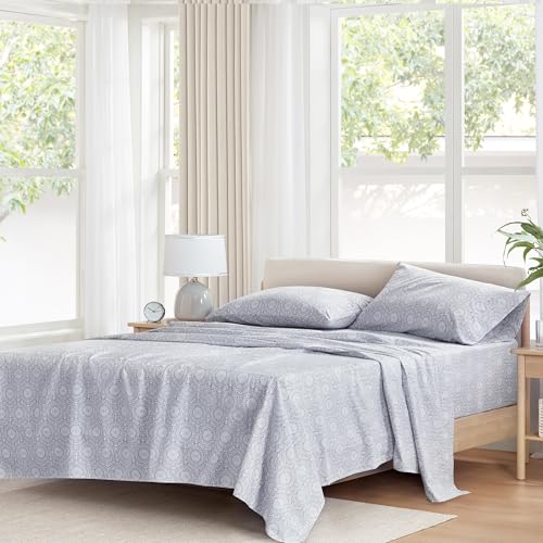 "Comfort Spaces 100% Cotton Sheet Set Breathable, Lightweight, Soft with 14"" Elastic Pocket Fits up to 16"" Mattress, All Season Cozy Bedding, Matching Pillow Case, King Adelia Gray 4 Piece"