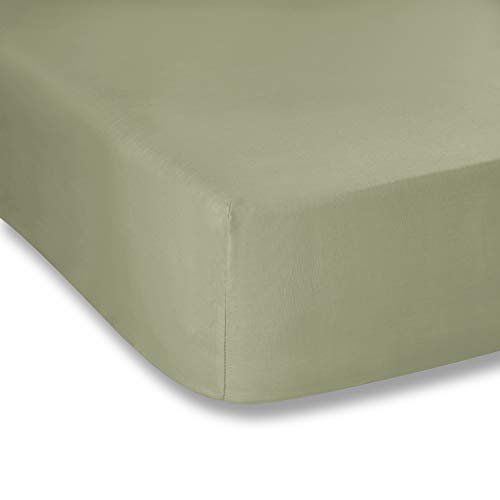 Bianca Plain Dyed Military Green 105 x 200 cm 100% Cotton Percale Fitted Sheet, Green