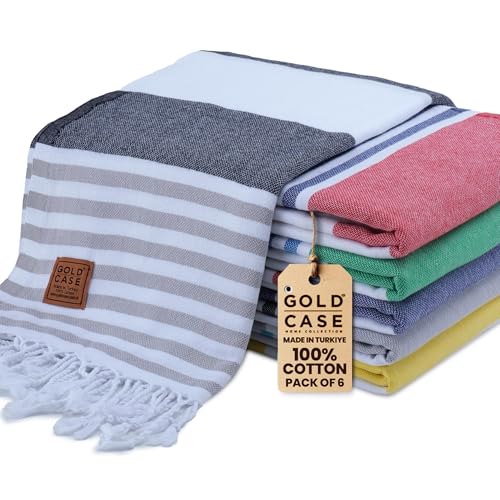 Gold Case Turkish Beach Towel Set of 6, 100% Cotton, Oversized Beach Towels, 70 x 38 Inch, Olympos, Extra Large Beach Towels, Quick Drying and Sand Free, Multi-Colour-2