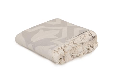 Fouta Beach Towel, 100% Cotton, 90 x 170 cm - High Absorbency, Soft and Lightweight (215 g/m²) - Light Grey, Machine Washable