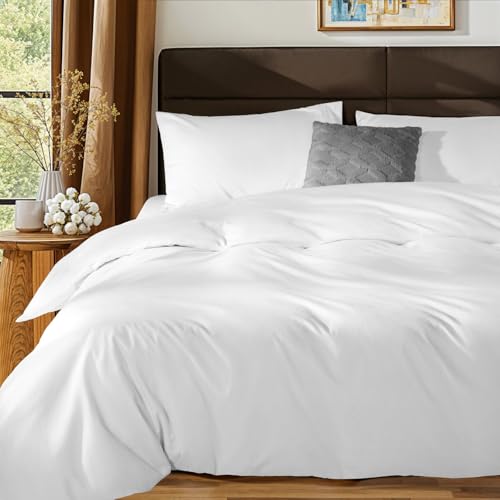 SONORO KATE 100% Egyptian Cotton Duvet Cover King Size, 1000 Thread Count Sateen Duvet Cover, Soft, Breathable Cotton Comforter Cover with Hidden Zipper Closure - 3 PC (White,King)