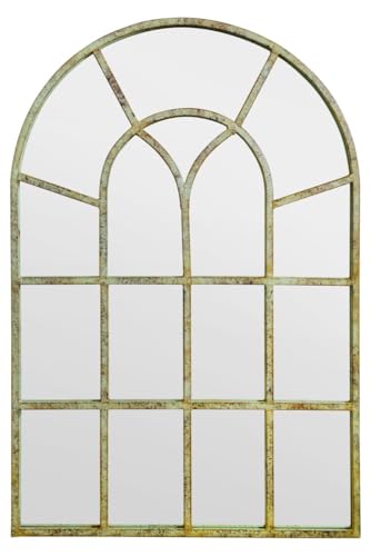 "MirrorOutlet The Kirkby - Rustic Metal Framed Gothic Arched Wall Mirror 36"" X 24"" (90CM X 60CM) Glass Mirror with Black All weather Backing, Bronze"