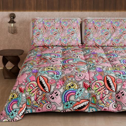 PETTI Artigiani Italiani - Quilt, Winter Duvet, Winter Quilt, Single Double Sided Quilt, Solid Colour and Digital Print, 100% Hypoallergenic Microfibre, Made in Italy
