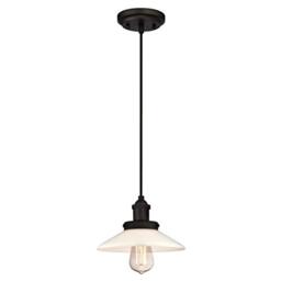 63494 Abigail One-Light Indoor Pendant, Oil Rubbed Bronze Finish with White Opal Glass