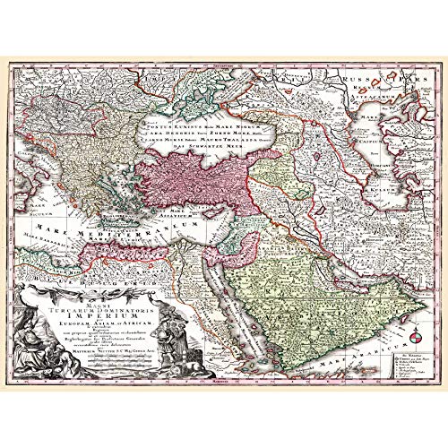 Wee Blue Coo Map Antique Seutter Turkey Ottoman Empire Persia Arabia Art Canvas Print