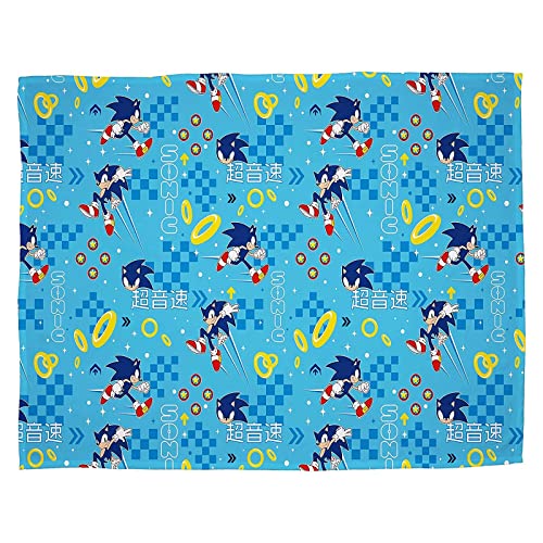 Character World Officially Licensed Sonic the Hedgehog Fleece Blanket - Super Soft Warm Blue Geo Design Throw - Perfect For The Home, Bedroom, Camping & Sleepovers