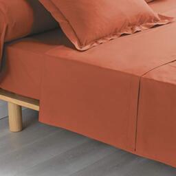 douceur d'intérieur, Flat Sheet (240 x 300 cm) Percaline Terracotta, Cotton Percale