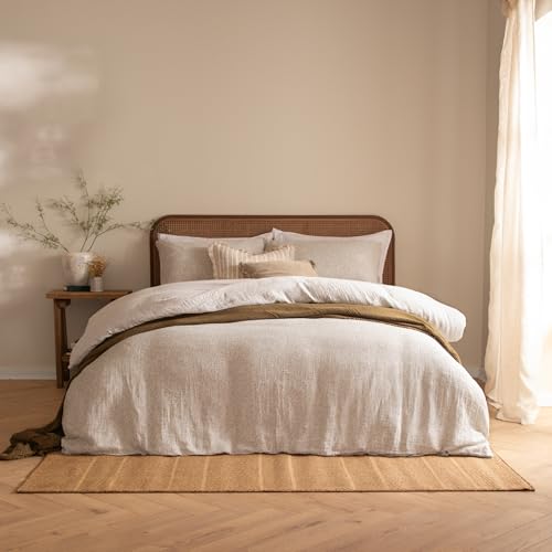 Yard Perrie Leaf Duvet Cover Set – Soft Reversible Relaxed Muslin Cotton Floral Bedding Set (Natural - Single)