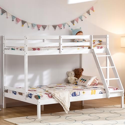 Vida Designs Sydney Triple Sleeper Bunk Bed Frame with Ladder - White - Solid Pine Wood - 3ft & 4ft6 - Versatile Design Sleeps 3+ People - Safety Guardrails - Bedroom Furniture for Children