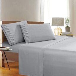 1500 Thread Count Wrinkle & Fade Resistant Egyptian Quality 4-Piece Bed Sheet Set Ultra Soft Luxurious Set includes Flat Sheet, Fitted Sheet and 2 Pillowcases, Full Size, Classic Silver