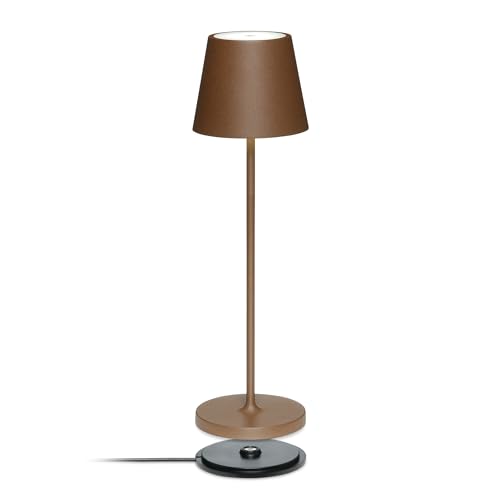 LA VILLE LUMIÈRE SuzieV Dimmable Rechargeable LED Table Lamp - Wireless for Bedrooms, Bedside, Living Room and Restaurants - Aluminum, Indoor/Outdoor, 48h, 3 Temp. Designed in Italy (Mineral Corten)