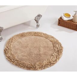 "Better Trends 100% Cotton Bath Rug in Shaggy Border Collection - Ultra Soft, Plush, Absorbent, Tufted Bath Rug, Quick-Dry, Great for Bath, Shower, Bedroom, Dog or Door Mat, 30"" Round, Beige"
